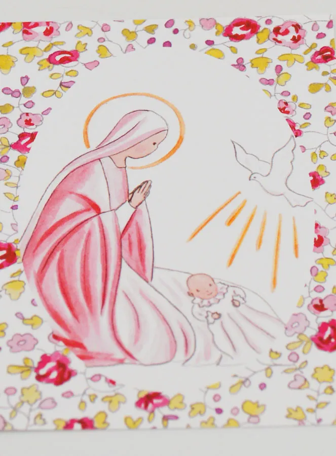 Baptismal Picture - Holy Virgin Mary with Holy Spirit Dove - Pink (pic 2)