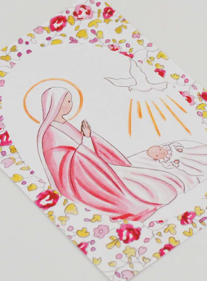 Baptismal Picture - Holy Virgin Mary with Holy Spirit Dove - Pink (pic 3)