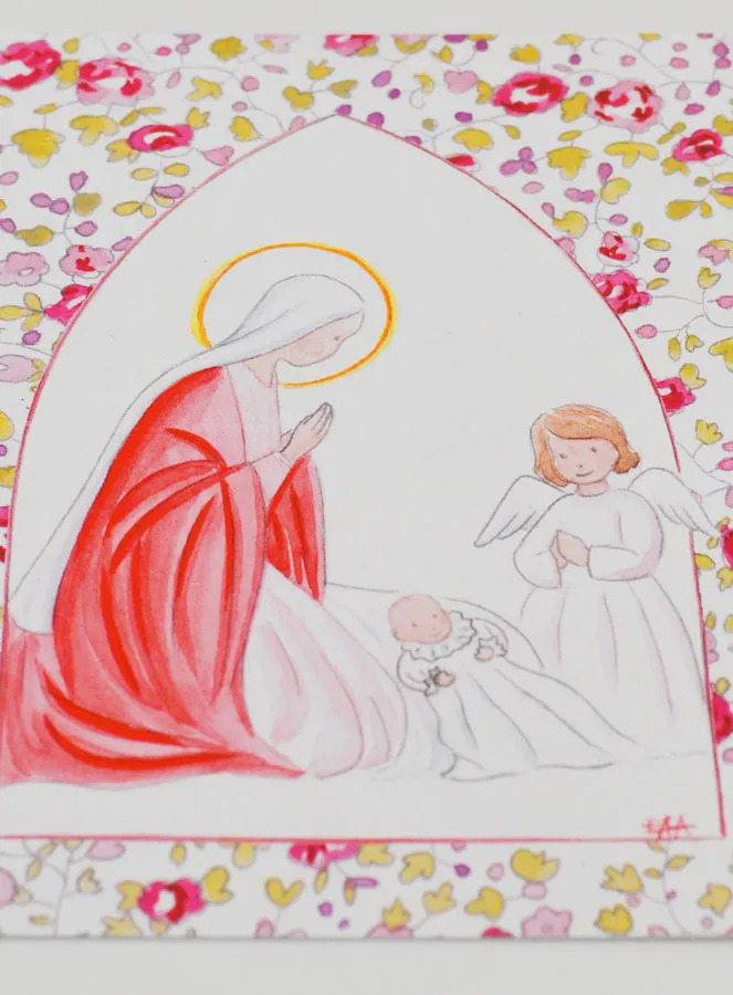 Baptismal Picture - Virgin Mary & Guardian Angel - Pink (pic 2)