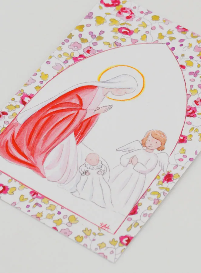 Baptismal Picture - Virgin Mary & Guardian Angel - Pink (pic 4)