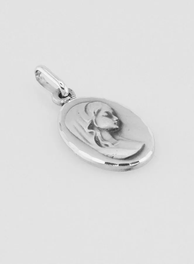 Virgin Mary with Veil Solid Silver Baptism Medal (pic 3)
