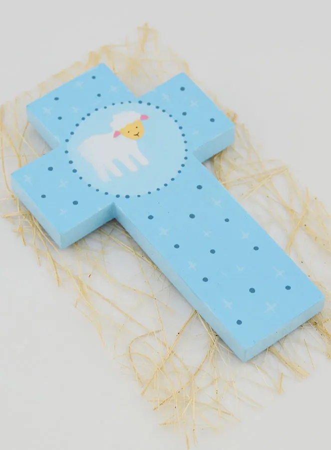 Little Sheep Blue Wood Cross - Baptism Gift (pic 3)