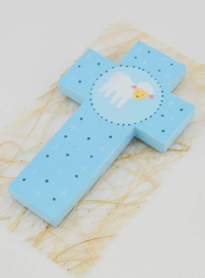 Little Sheep Blue Wood Cross - Baptism Gift (pic 4)