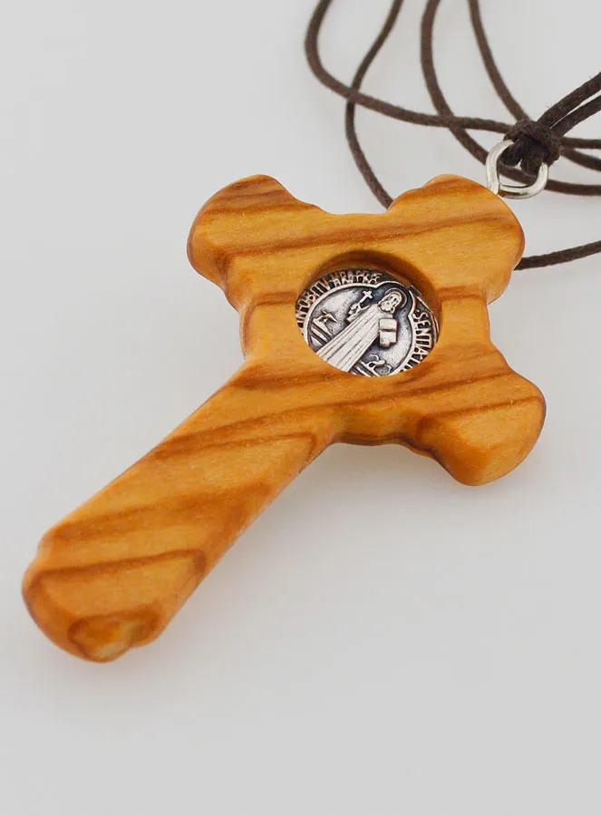 Saint Benedict Carved Olive Wood Cross (pic 4)