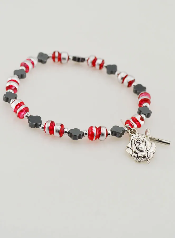 Hematite Flower Beads Decade Bracelet - Cross (pic 3)