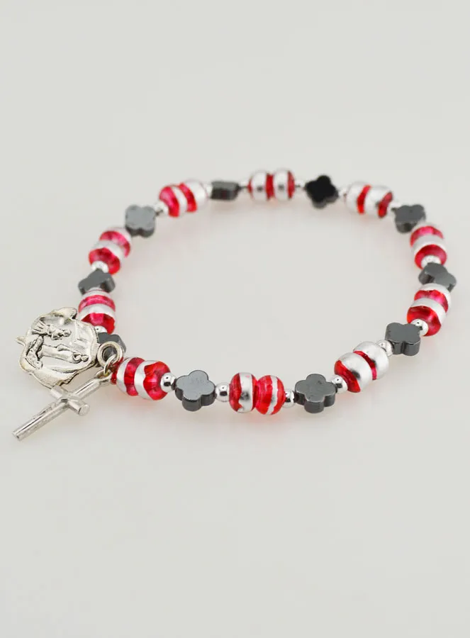 Hematite Flower Beads Decade Bracelet - Cross (pic 4)