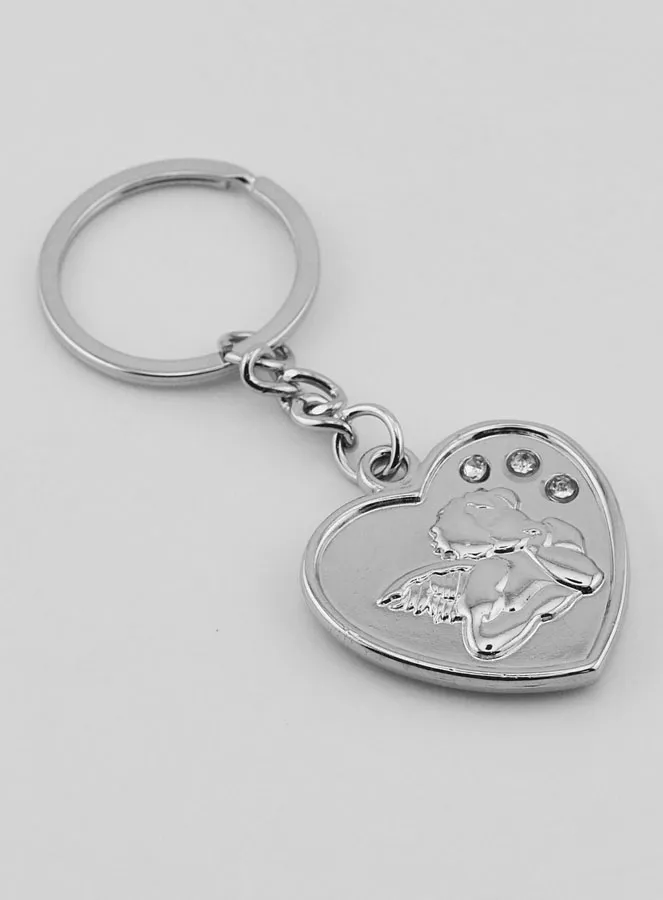 Guardian Angel Silver & Rhinestone Diamonds Heart Key Chain (pic 3)