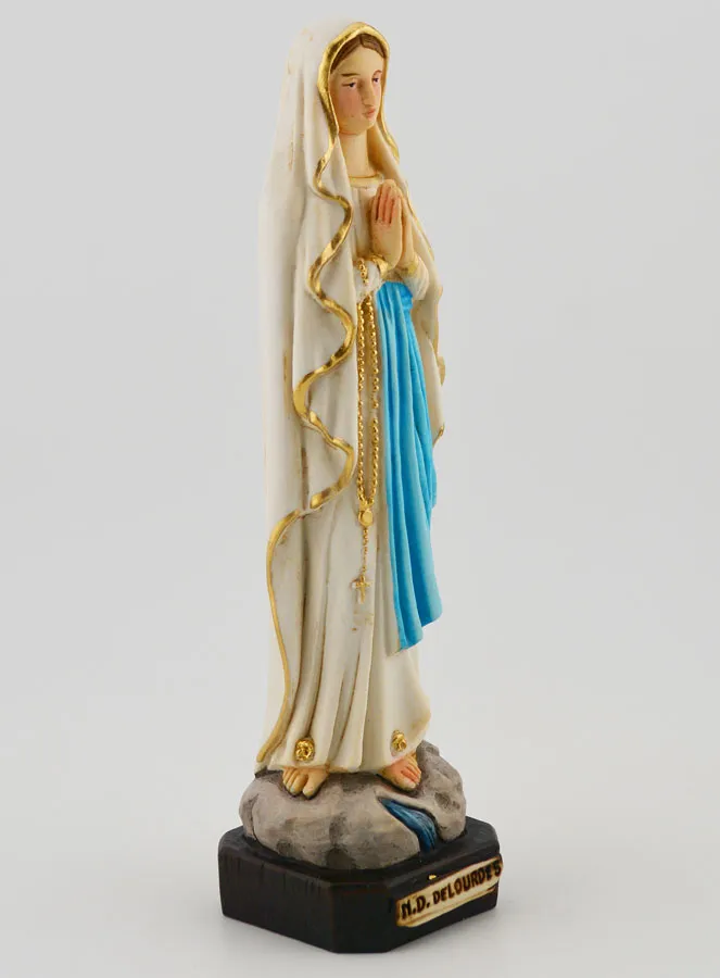 Virgin Mary of Lourdes Polychromed Statue on Base - 15 cm (pic 3)