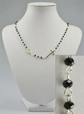 Fashion Rosary with Black Crystal Beads and Diamond Cross (pic 1)