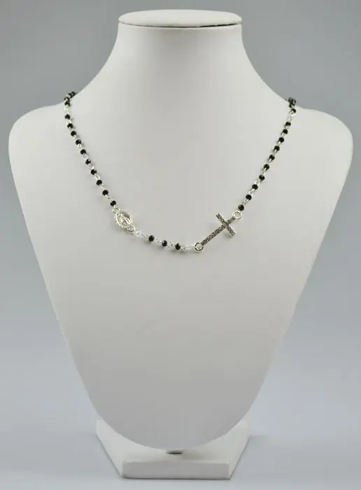 Fashion Rosary with Black Crystal Beads and Diamond Cross (pic 2)