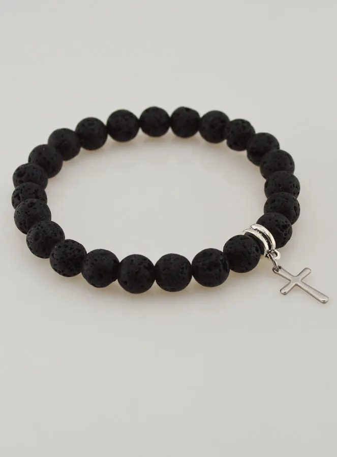 Lava Stone & Cross Religious Bracelet (pic 3)