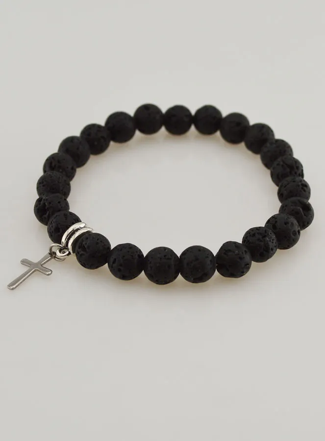 Lava Stone & Cross Religious Bracelet (pic 4)