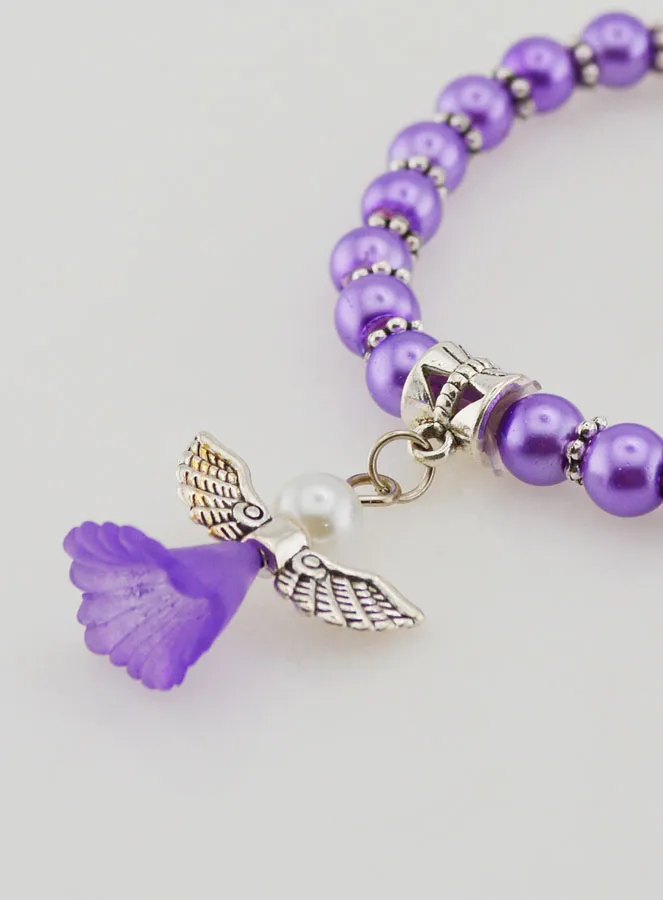 Guardian Angel Child Religious Bracelet - Purple Beads (pic 3)