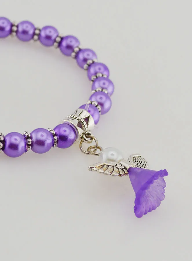 Guardian Angel Child Religious Bracelet - Purple Beads (pic 4)