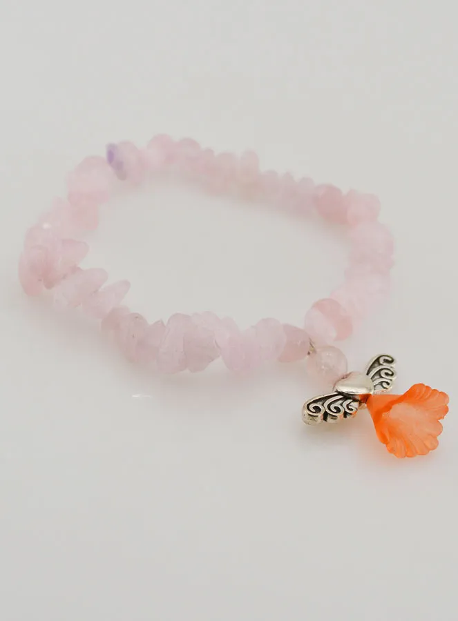Guardian Angel Religious Bracelet - Pink Quartz Stone (pic 3)