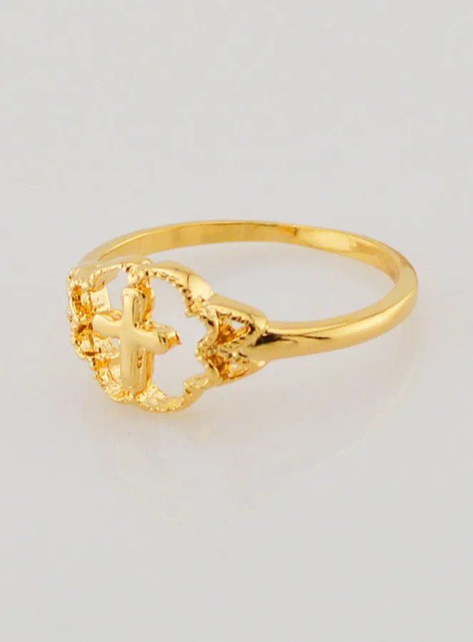 Gold Plated Flower & Cross Ring - Size 58 (pic 3)