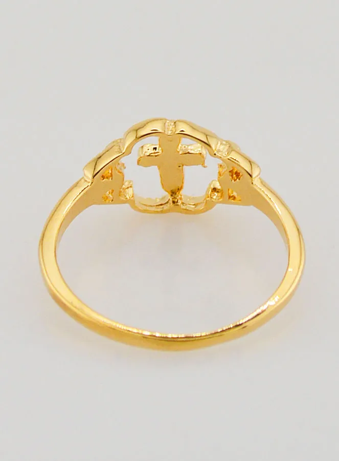 Gold Plated Flower & Cross Ring - Size 58 (pic 4)