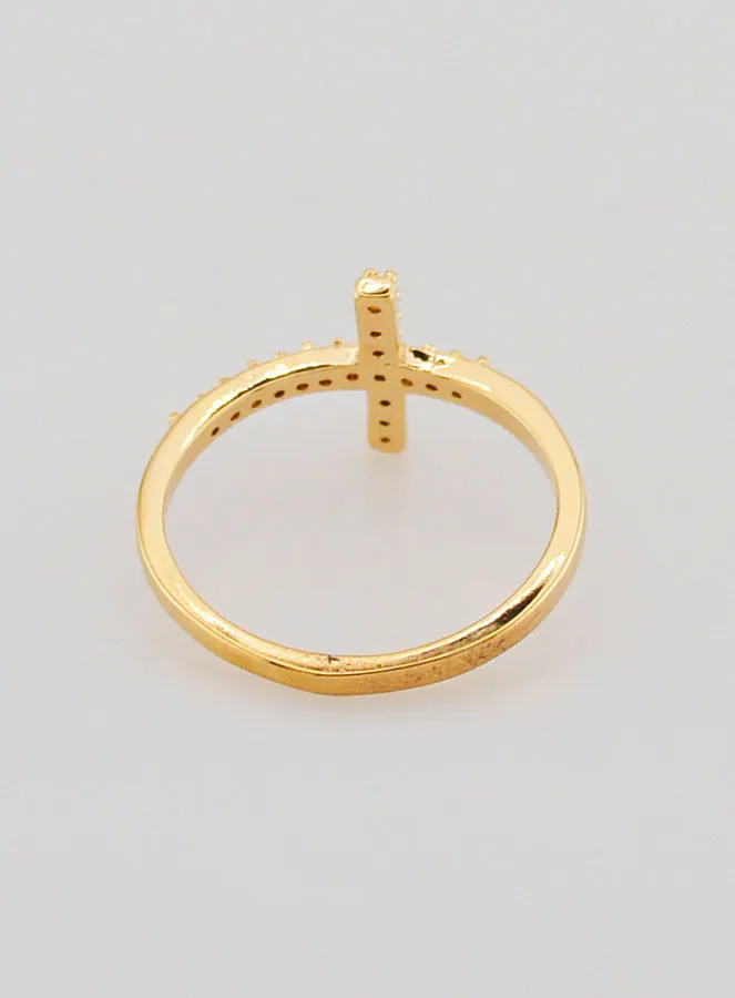Zircons & Cross Ring - Gold Plated - Size 58 (pic 4)