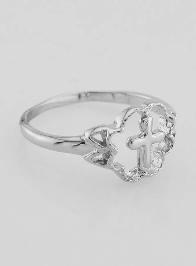 Sterling Solid Silver Flower & Cross Ring - Size 54 (pic 3)