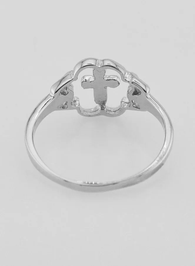 Sterling Solid Silver Flower & Cross Ring - Size 54 (pic 4)