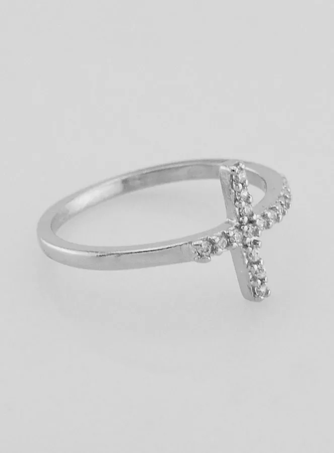 Rhinestone Diamonds & Cross Ring - Solid Silver - Size 58 (pic 3)