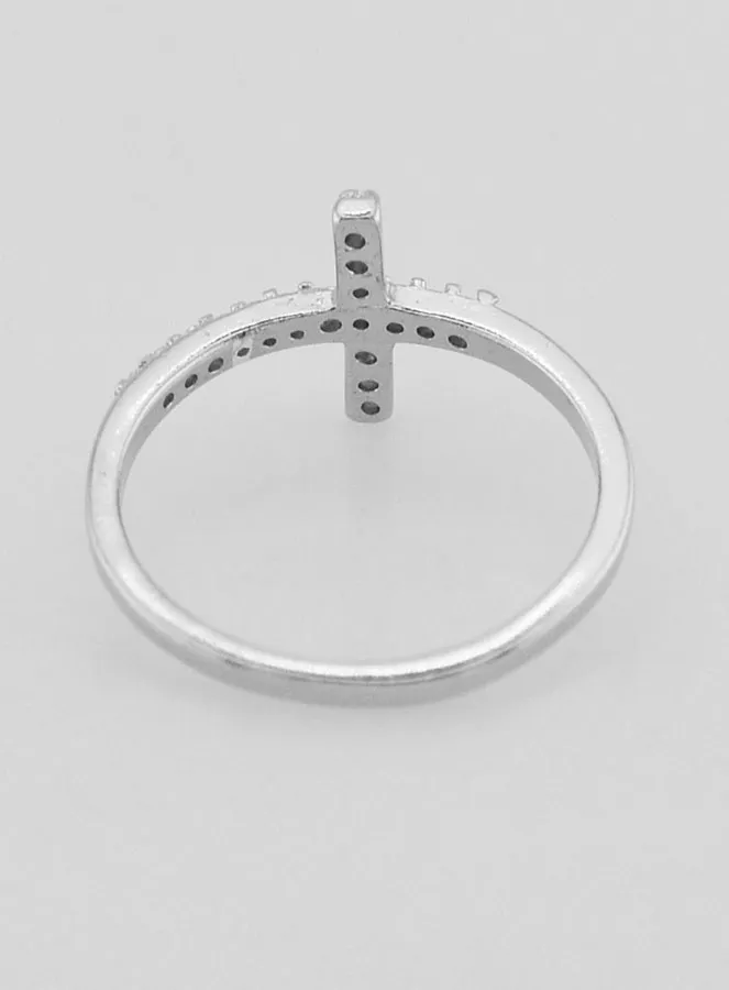 Rhinestone Diamonds & Cross Ring - Solid Silver - Size 58 (pic 4)