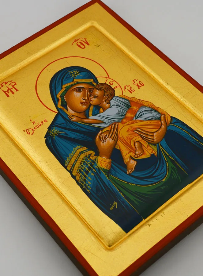 Byzantine Icon Mother of God of Comfort in Blue - 24 cm (pic 3)