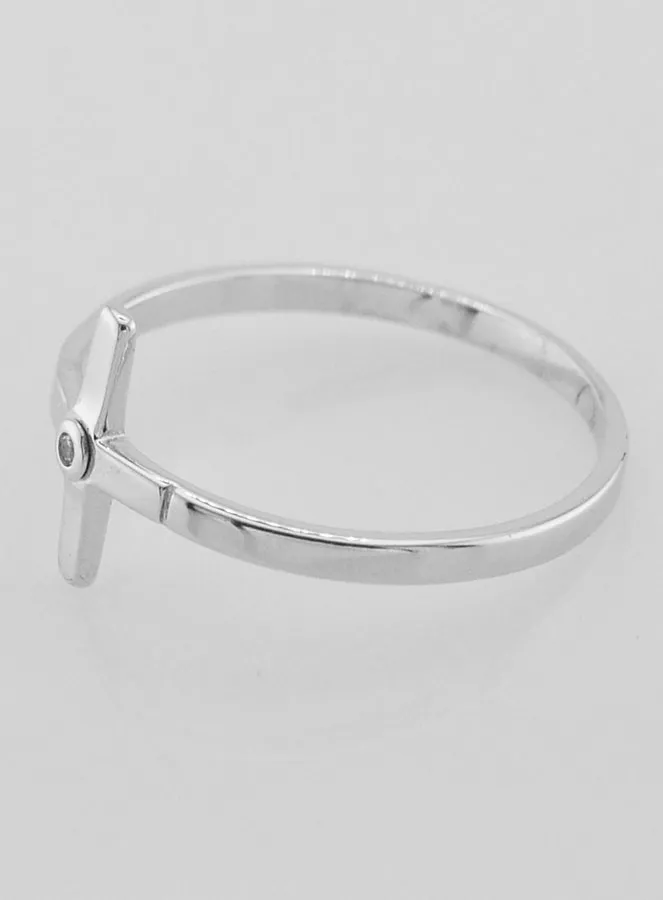 1 Rhinestone Diamond & Cross Ring - Solid Silver - Size 60 (pic 3)