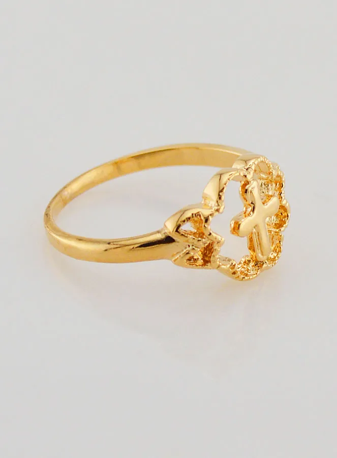 Gold Plated Flower & Cross Ring - Size 54 (pic 3)