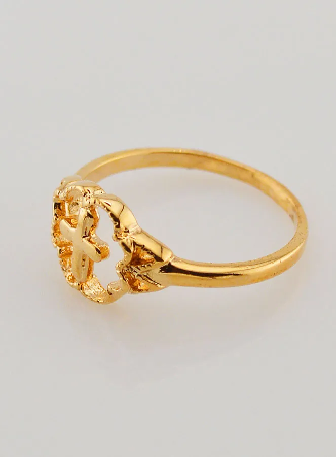 Gold Plated Flower & Cross Ring - Size 56 (pic 3)