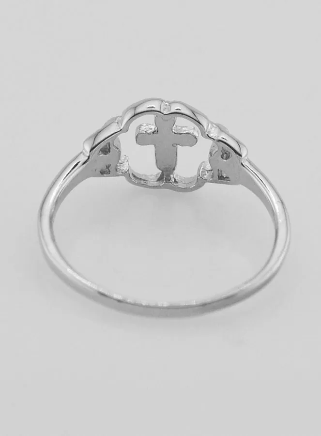 Solid Silver Flower & Cross Ring - Size 58 (pic 4)