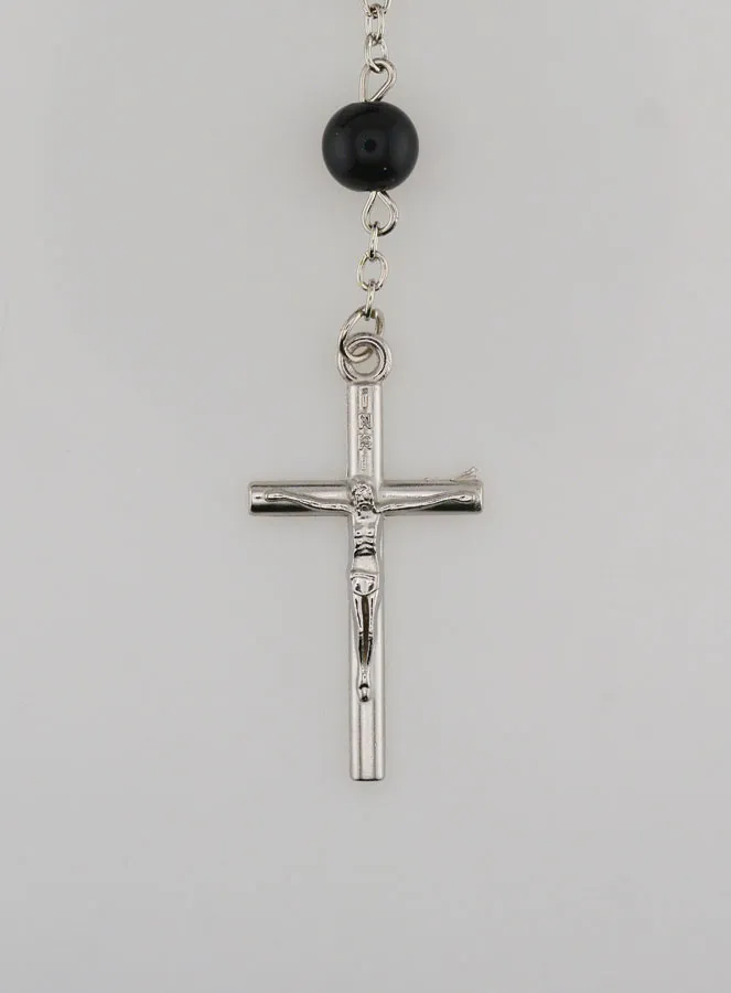 Black Beaded Rosary - Miraculous Medal (pic 3)