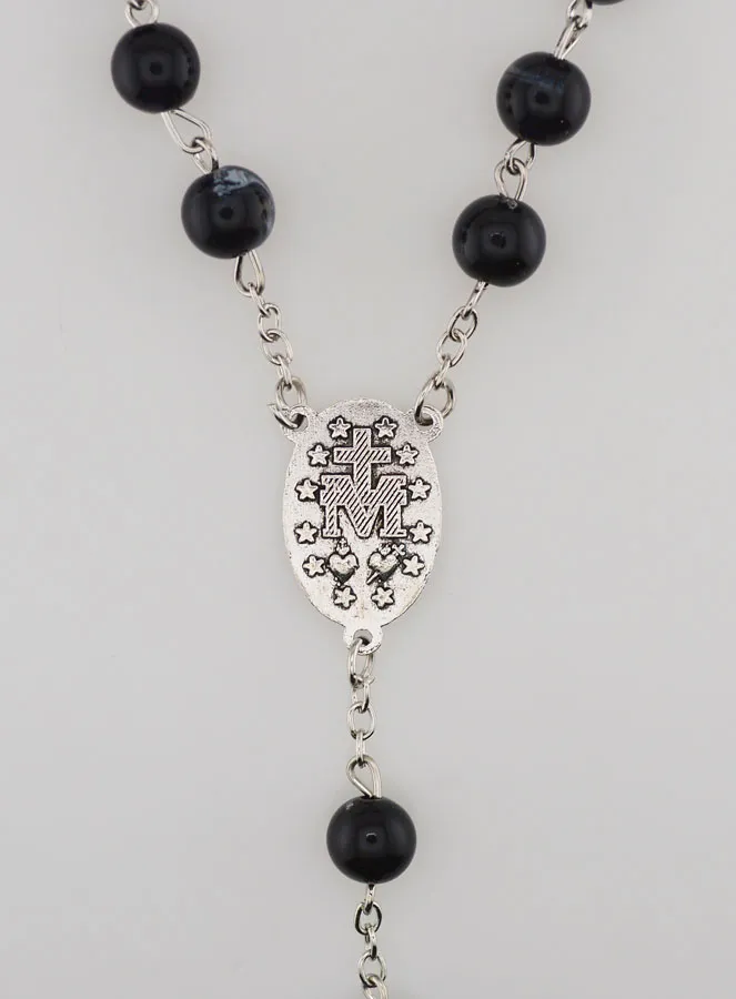 Black Beaded Rosary - Miraculous Medal (pic 4)
