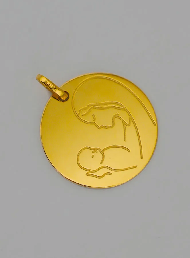Virgin Mary with Baby Medal in 9 Carats Gold (pic 2)