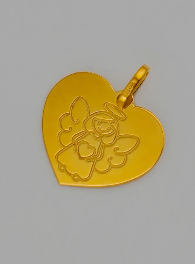 Heartshaped Guardian Angel Medal for Girls in 375 Gold (pic 2)
