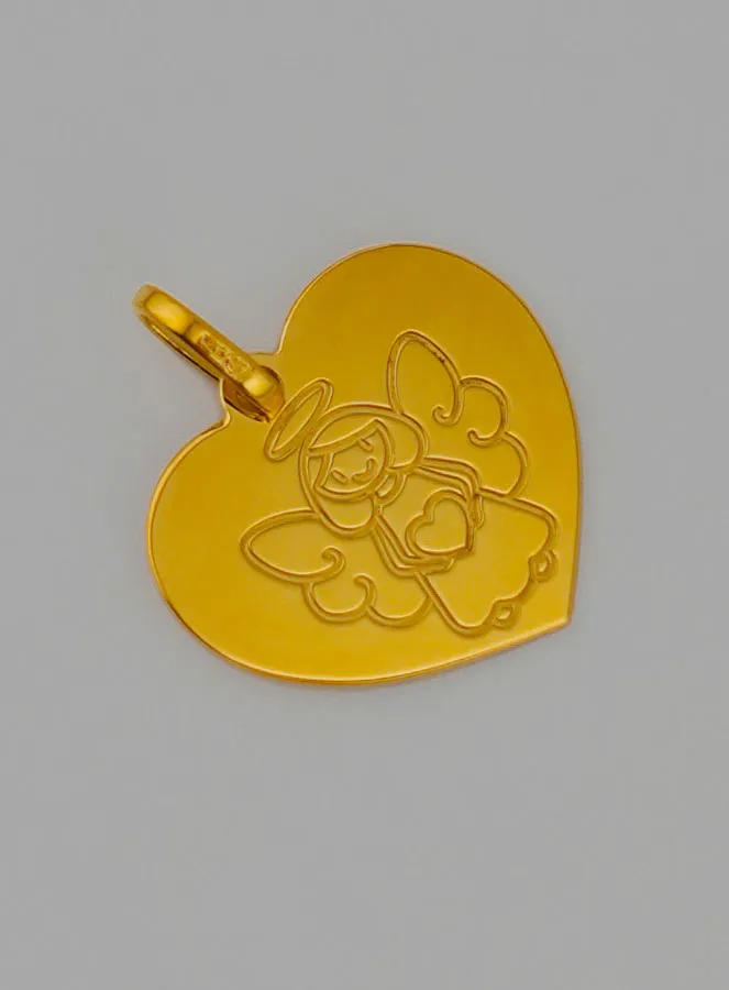 Heartshaped Guardian Angel Medal for Girls in 375 Gold (pic 3)