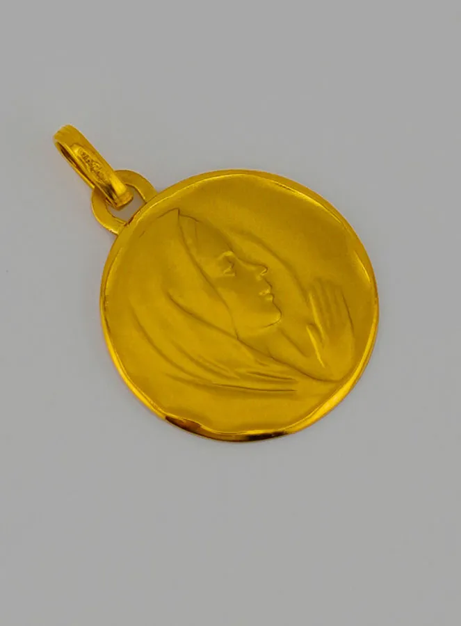Virgin Mary with Veil Right Profil Gold Baptism Medal (pic 2)