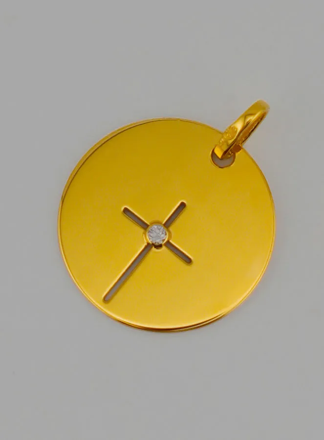 Openwork Jesus Cross Gold Medal with 1 Diamond (pic 3)