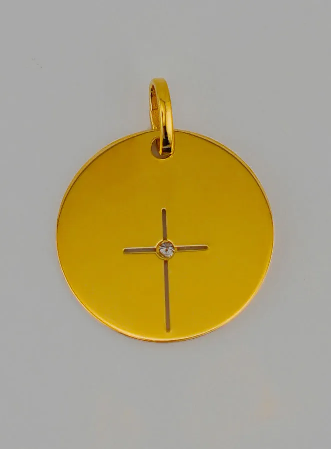 Jesus Cross Openwork Gold Baptism Medal + 1 Diamond (pic 4)