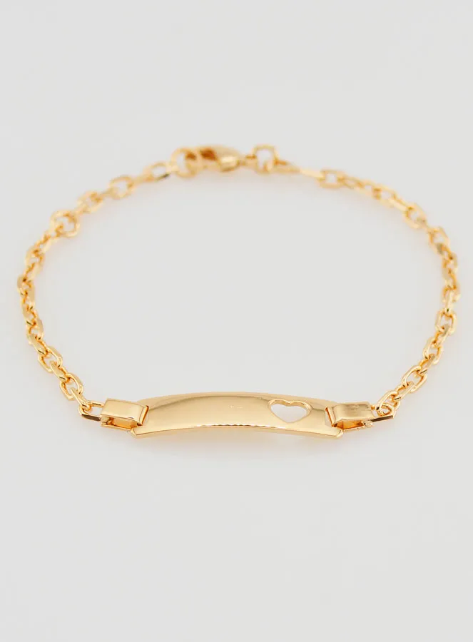 Gold Plated Baby Baptism Bracelet - ID Plate with Heart (pic 2)
