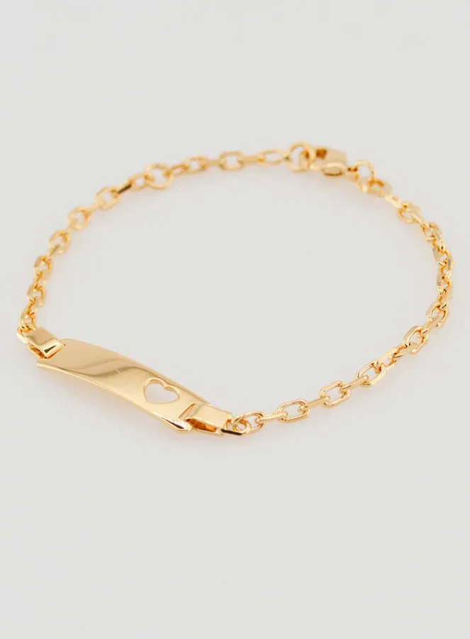 Gold Plated Baby Baptism Bracelet - ID Plate with Heart (pic 3)