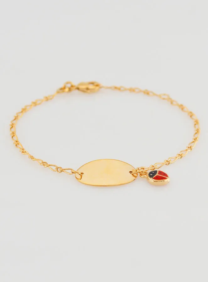 Gold Plated Baby Baptism Curb Chain Bracelet - Ladybug (pic 2)
