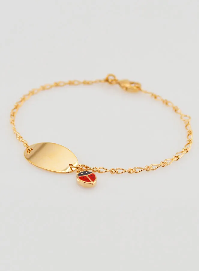 Gold Plated Baby Baptism Curb Chain Bracelet - Ladybug (pic 3)