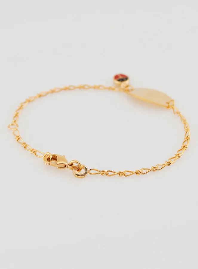 Gold Plated Baby Baptism Curb Chain Bracelet - Ladybug (pic 4)