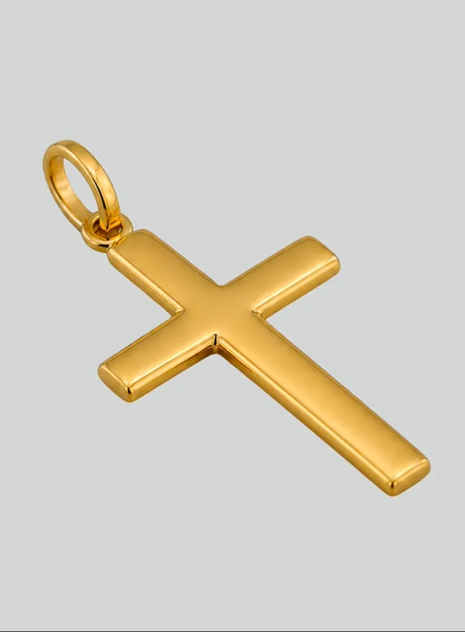 Yellow Solid Gold Flat Wire Cross Pendant (pic 2)