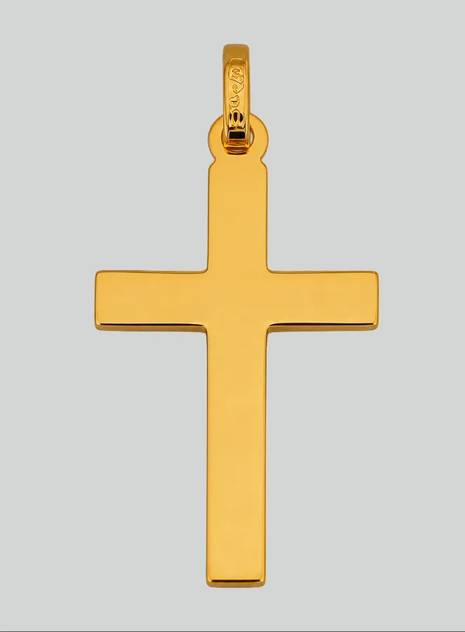 Yellow Solid Gold Flat Wire Cross Pendant (pic 3)