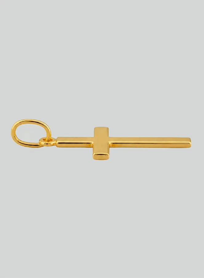 Yellow Solid Gold Flat Wire Cross Pendant (pic 4)