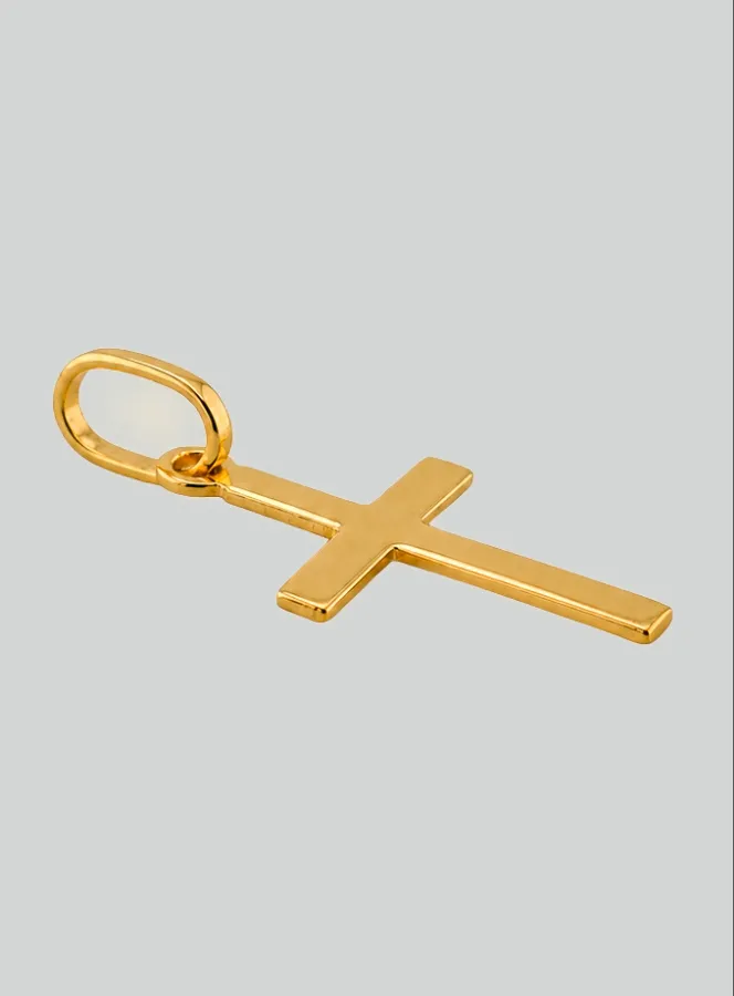 Yellow Solid Gold Small Flat Wire Cross Pendant (pic 2)