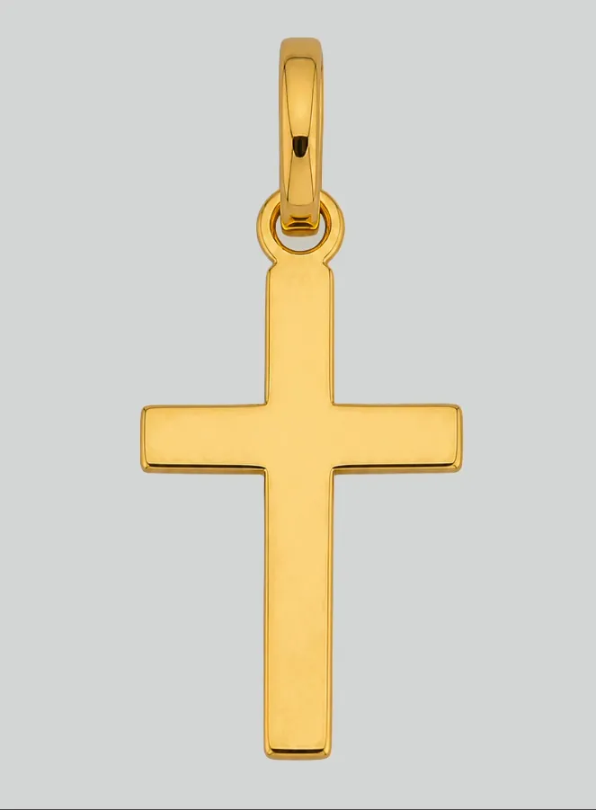 Yellow Solid Gold Small Flat Wire Cross Pendant (pic 3)