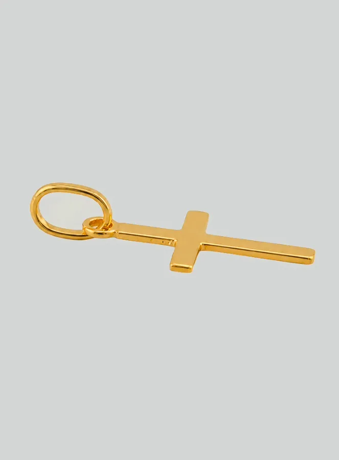 Yellow Solid Gold Small Flat Wire Cross Pendant (pic 4)